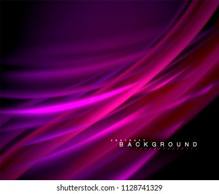 Neon glowing wave, magic energy and light motion background. Vector wallpaper template, illustration