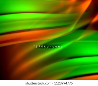 Onda brillante neón, energía mágica y fondo de movimiento de luz. Plantilla de papel tapiz vectorial, ilustración