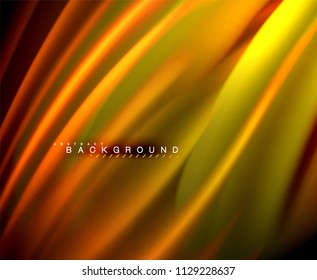 Neon glowing wave, magic energy and light motion background. Vector wallpaper template, illustration
