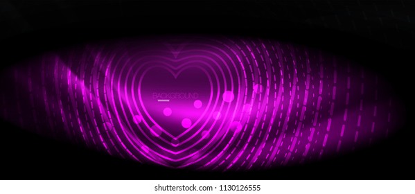 Neon glowing wave, magic energy and light motion background. Vector wallpaper template, hi-tech future concept