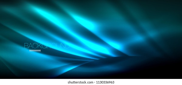 Neon glowing wave, magic energy and light motion background. Vector wallpaper template, hi-tech future concept