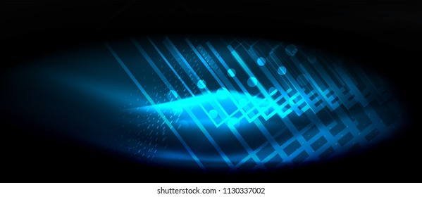 Neon glowing wave, magic energy and light motion background. Vector wallpaper template, hi-tech future concept