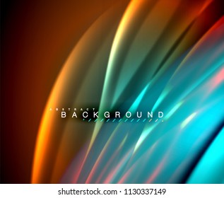 Onda brillante neón, energía mágica y fondo de movimiento de luz. Plantilla de papel tapiz vectorial, ilustración