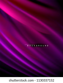 Neon glowing wave, magic energy and light motion background. Vector wallpaper template, illustration