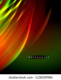 Neon glowing wave, magic energy and light motion background. Vector wallpaper template, illustration