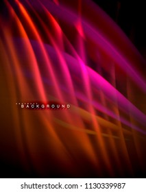 Neon glowing wave, magic energy and light motion background. Vector wallpaper template, illustration