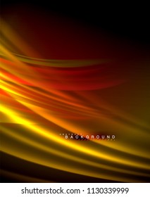 Neon glowing wave, magic energy and light motion background. Vector wallpaper template, illustration