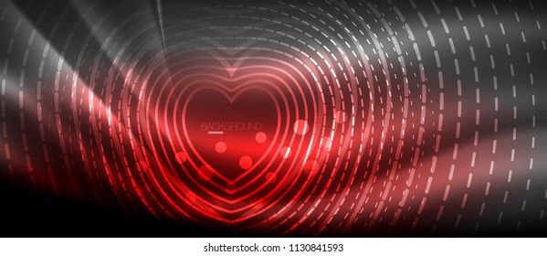 Neon glowing wave, magic energy and light motion background. Vector wallpaper template, hi-tech future concept