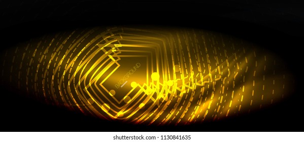 Onda brilhante de néon, energia mágica e fundo de movimento de luz. Modelo de papel de parede vetor, conceito futuro hi-tech