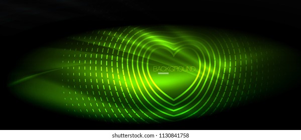 Neon glowing wave, magic energy and light motion background. Vector wallpaper template, hi-tech future concept