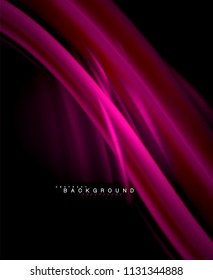 Neon glowing wave, magic energy and light motion background. Vector wallpaper template, illustration