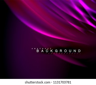 Neon glowing wave, magic energy and light motion background. Vector wallpaper template, illustration