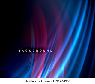 Neon glowing wave, magic energy and light motion background. Vector wallpaper template, illustration