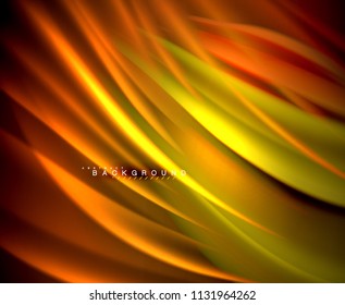 Neon glowing wave, magic energy and light motion background. Vector wallpaper template, illustration
