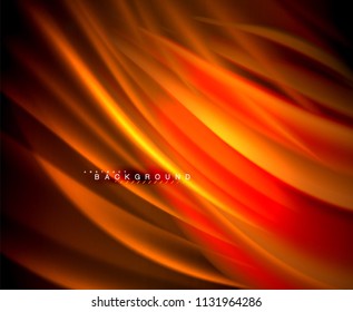 Neon glowing wave, magic energy and light motion background. Vector wallpaper template, illustration