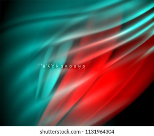 Neon glowing wave, magic energy and light motion background. Vector wallpaper template, illustration