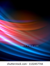 Onda brillante neón, energía mágica y fondo de movimiento de luz. Plantilla de papel tapiz vectorial, ilustración