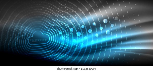 Onda brillante neón, energía mágica y fondo de movimiento de luz. Plantilla de papel tapiz vectorial, concepto de futuro de alta tecnología