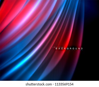 Neon glowing wave, magic energy and light motion background. Vector wallpaper template, illustration