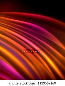 Neon glowing wave, magic energy and light motion background. Vector wallpaper template, illustration