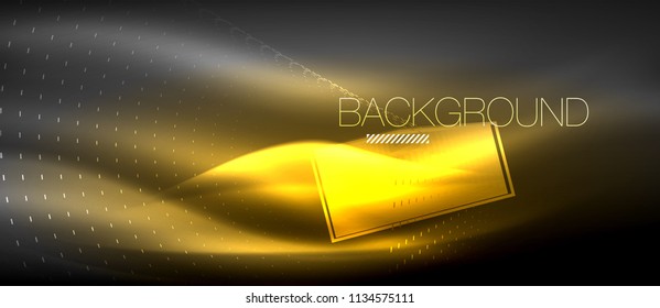 Neon glowing wave, magic energy and light motion background. Vector wallpaper template, hi-tech future concept