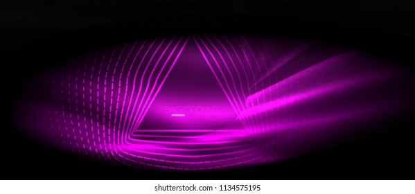 Neon glowing wave, magic energy and light motion background. Vector wallpaper template, hi-tech future concept