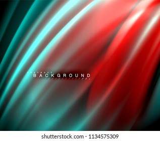Neon glowing wave, magic energy and light motion background. Vector wallpaper template, illustration