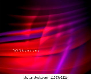 Neon glowing wave, magic energy and light motion background. Vector wallpaper template, illustration