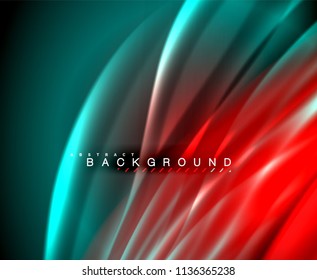 Neon glowing wave, magic energy and light motion background. Vector wallpaper template, illustration