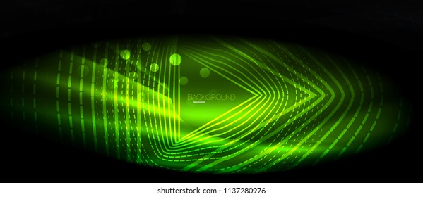 Neon glowing wave, magic energy and light motion background. Vector wallpaper template, hi-tech future concept