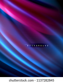Neon glowing wave, magic energy and light motion background. Vector wallpaper template, illustration