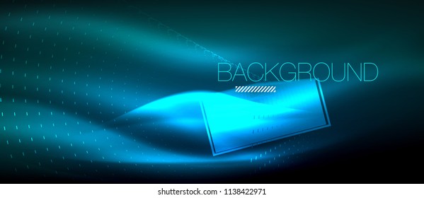 Neon glowing wave, magic energy and light motion background. Vector wallpaper template, hi-tech future concept