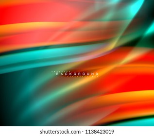 Neon glowing wave, magic energy and light motion background. Vector wallpaper template, illustration