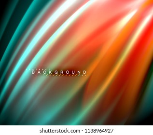 Neon glowing wave, magic energy and light motion background. Vector wallpaper template, illustration