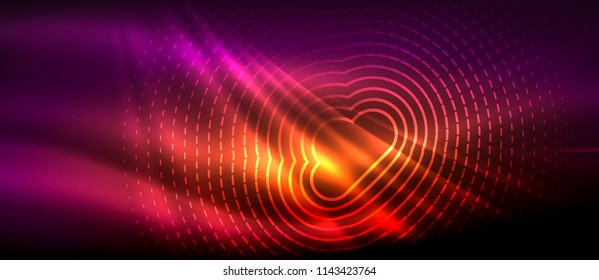 Neon glowing wave, magic energy and light motion background. Vector wallpaper template, hi-tech future concept