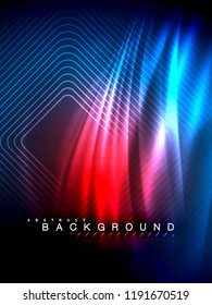 Neon glowing wave, magic energy and light motion background. Vertical orientation