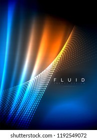 Neon glowing wave, magic energy and light motion background. Vertical orientation