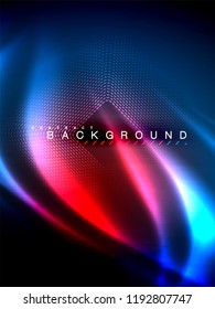 Neon glowing wave, magic energy and light motion background. Vertical orientation