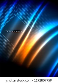 Neon glowing wave, magic energy and light motion background. Vertical orientation
