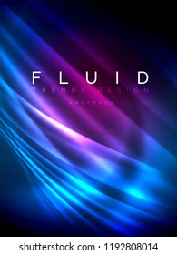 Neon glowing wave, magic energy and light motion background. Vertical orientation