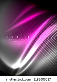 Neon glowing wave, magic energy and light motion background. Vertical orientation
