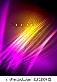 Neon glowing wave, magic energy and light motion background. Vertical orientation