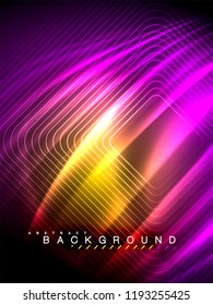 Neon glowing wave, magic energy and light motion background. Vertical orientation