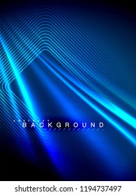Neon glowing wave, magic energy and light motion background. Vertical orientation