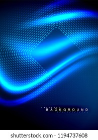 Neon glowing wave, magic energy and light motion background. Vertical orientation