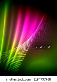 Neon glowing wave, magic energy and light motion background. Vertical orientation