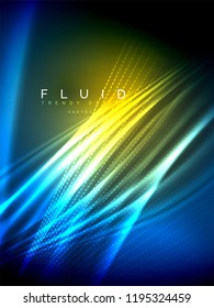 Neon glowing wave, magic energy and light motion background. Vertical orientation