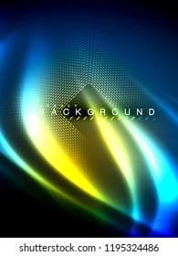 Neon glowing wave, magic energy and light motion background. Vertical orientation