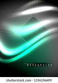 Neon glowing wave, magic energy and light motion background. Vertical orientation