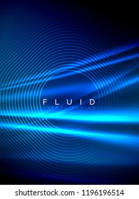 Neon glowing wave, magic energy and light motion background. Vertical orientation
